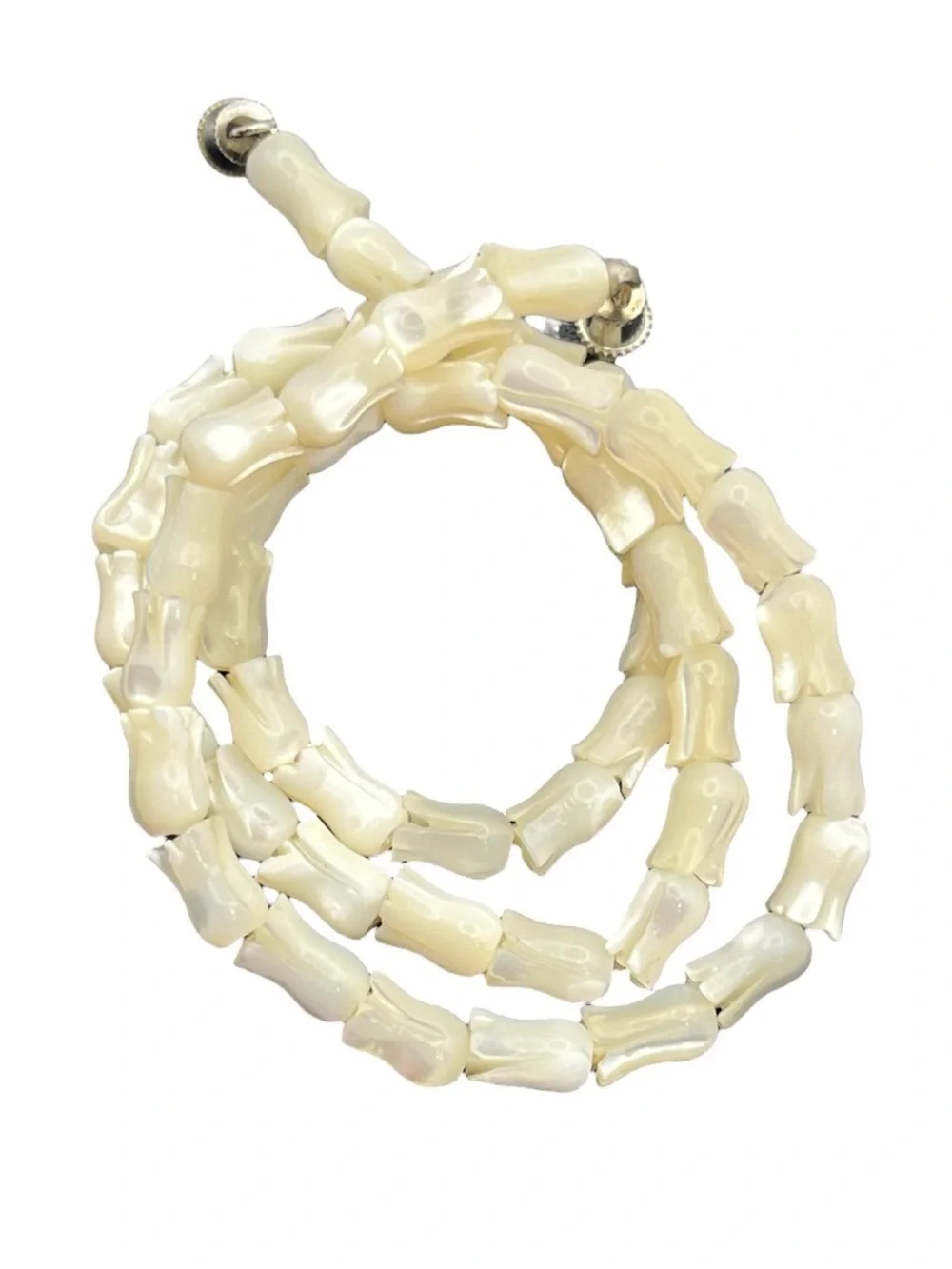 Tulip flowers hand-carved mother of pearl beaded vintage necklace